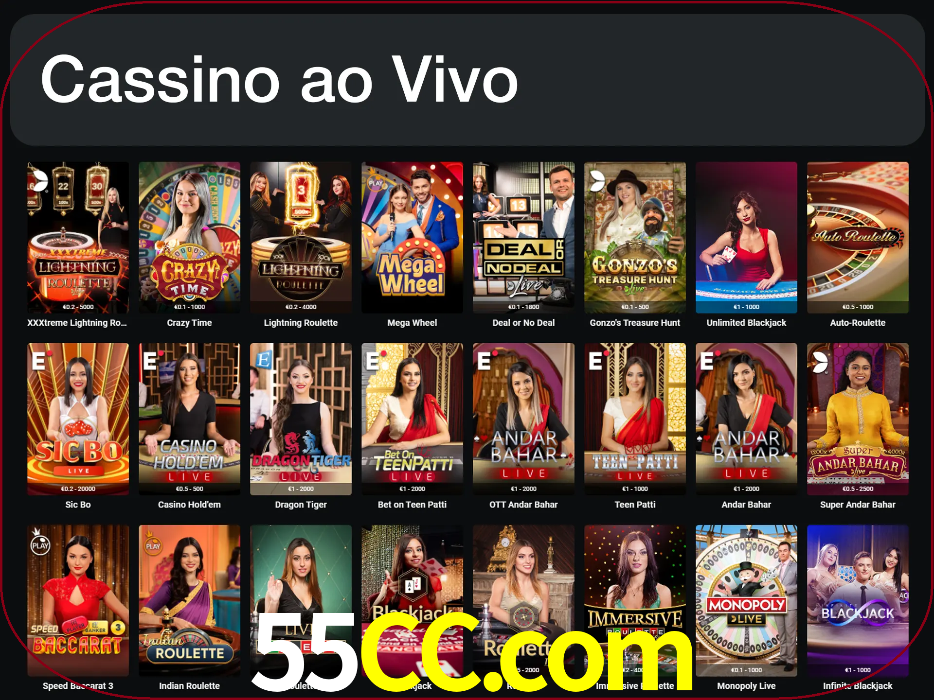 Jogue jogos de cassino com um verdadeiro dealer.